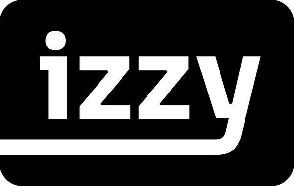 Logo de Izzy Volley, de color blanco con recuadro negro